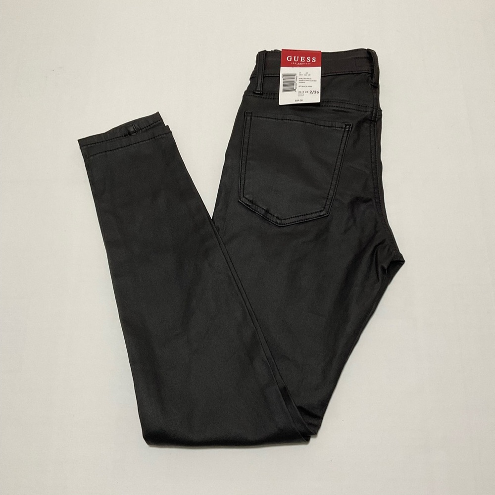 Guess Margo Mid Rise Skinny Coated Stretch Jeans Women’s Size 2/26 Black NWT
